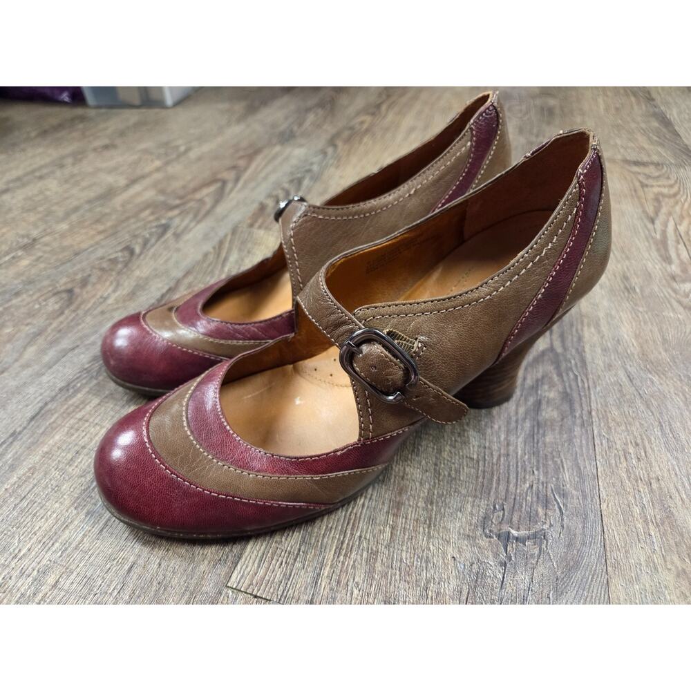 Naya Jupiter Anthropologie Heels Red Brown Leather Shoes Mary Jane 9.5M